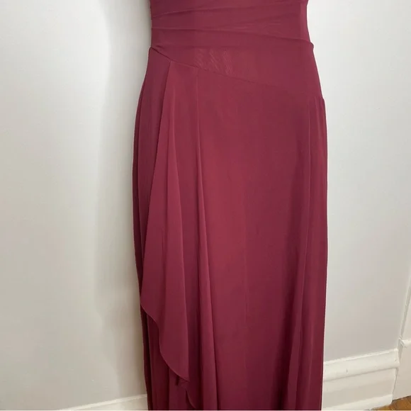 Azazie Floor Length Chiffon Kori Bridesmaid Dress in Cabernet Size 2 - Picture 7 of 10